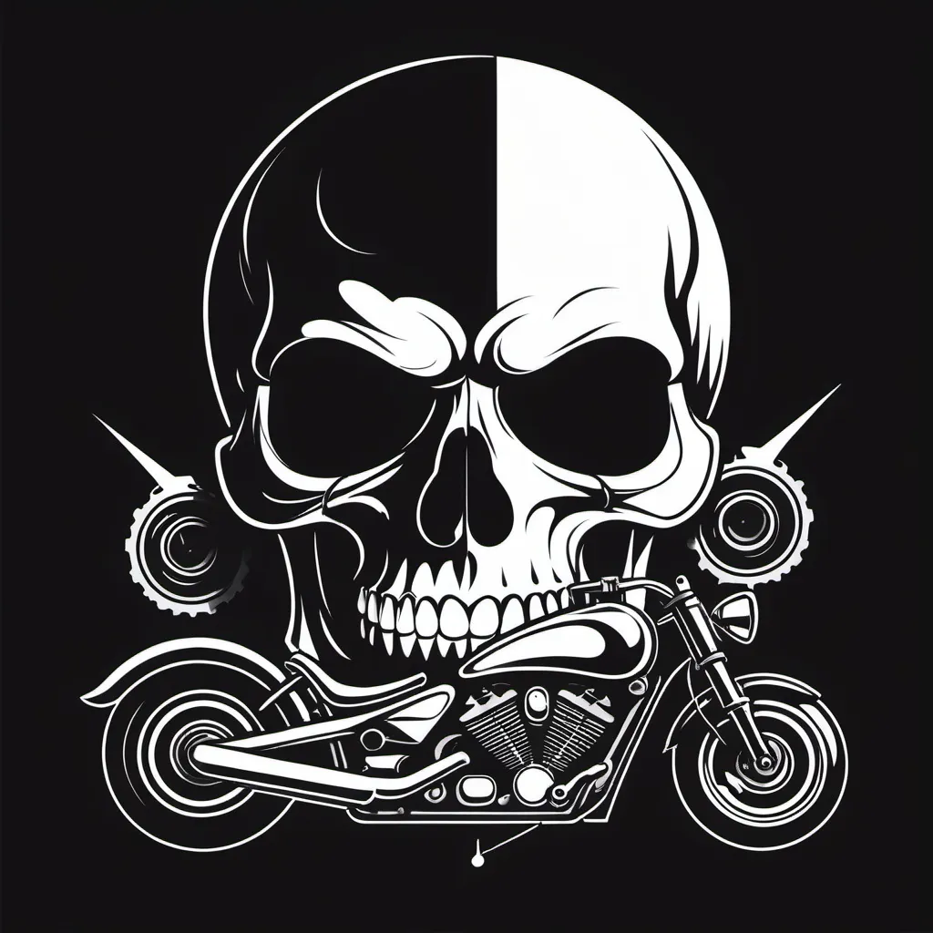 Prompt: black and white simple vector skull and motorcycle handlebars design for stencil