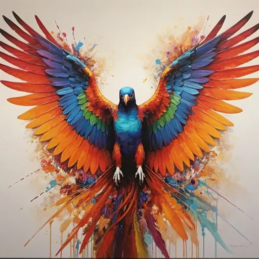 Prompt: A gorgeous painting of wide spread wings in rich vibrant colours. 