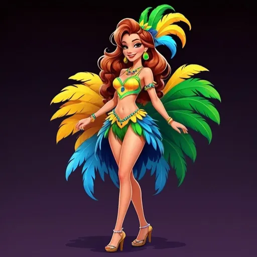 Prompt: casual-cartoon character, dress with a complete brazil carnival outfits
