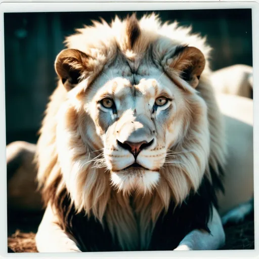 Prompt: polaroid photo of a white lion ,soft lighting, photo realistic, cinematic