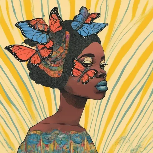 Prompt: Pop art, an African princess women with a butterfly head