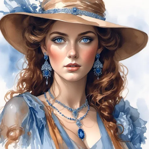 Prompt: <mymodel>Beautiful woman with blue eyes & Auburn hair, blue jewelry, intricate oval face, elegant & elaborate blue formal dress with velvet and lace detailing, blue milliner's hat, fair skin, upturned nose, full bosomy figure, blue high heels, sitting for a portrait, 8k, realistic, elegant, detailed, formal attire, intricate jewelry, portrait sitting, blue color scheme, fair complexion, exquisite hair, high-quality lighting