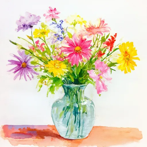 Prompt: A watercolor  painting of a vase  of flowers