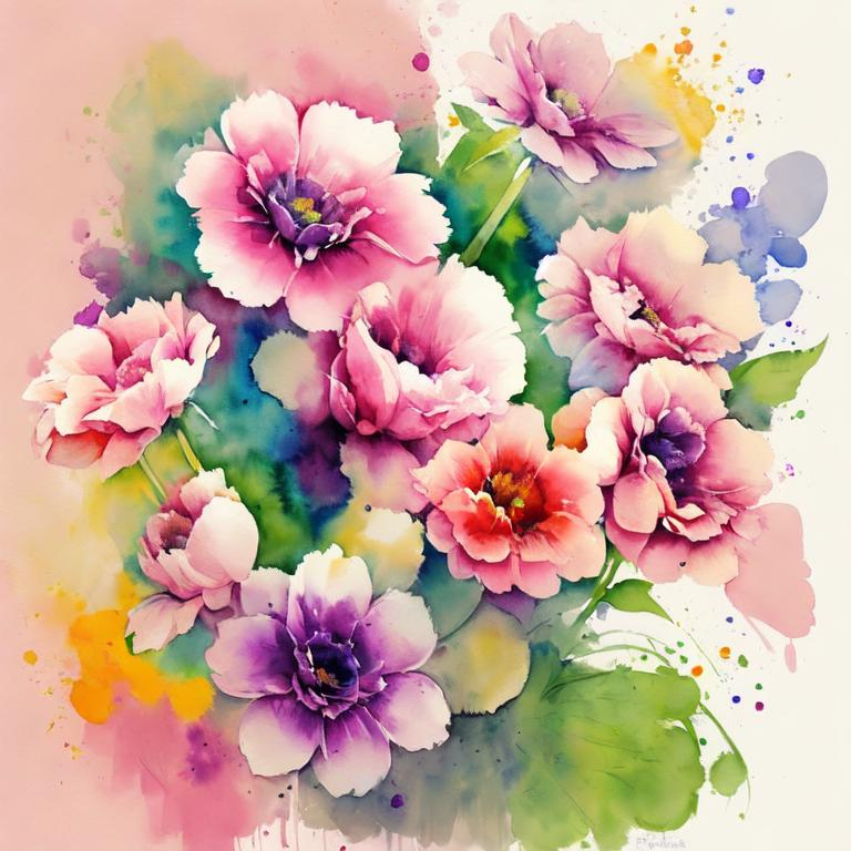 Prompt: watercolor painted flowers in pastel colors