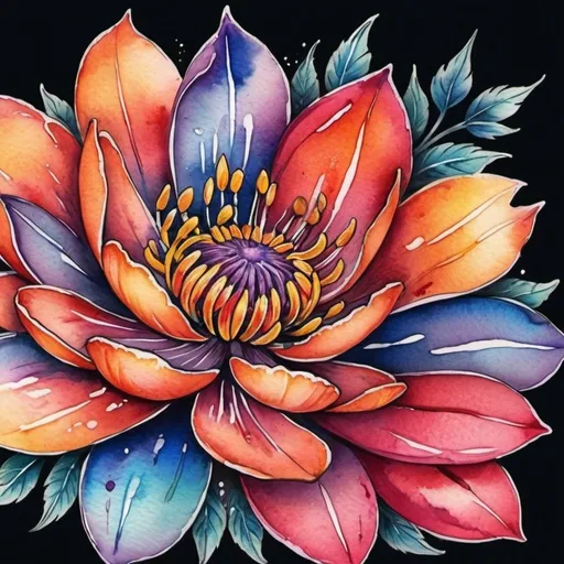 Prompt: <mymodel> Colorful flower tattoo, watercolor style, vibrant petals, intricate details, high quality, vibrant colors, floral design, professional tattoo art, artistic, beautiful, realistic, watercolor, detailed, highres, vibrant, intricate details, floral, professional, colorful, vibrant colors, watercolor style, artistic