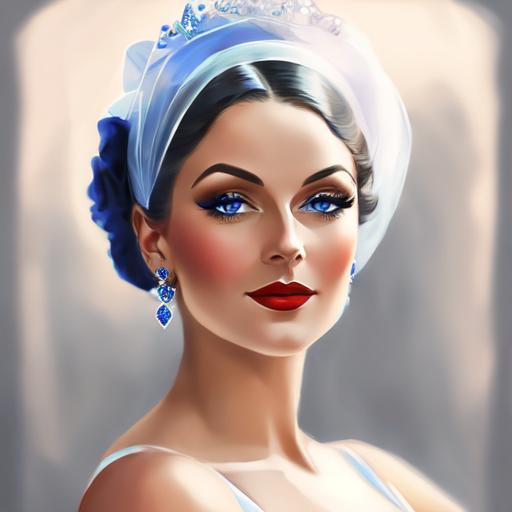 Prompt: Glamorously dressed lady of rhe 1930's wearing sapphire jewelry,blue eyes