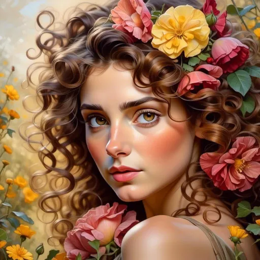 Prompt: <mymodel>High-resolution digital painting of a graceful woman, vibrant yellow flower field, realistic and detailed floral elements, soft and warm sunlight, flowing elegant dress, detailed facial features with a gentle expression, professional digital painting, realistic, detailed flowers, graceful posture, warm and soft lighting, best quality, highres, ultra-detailed, digital painting, realistic, warm tones, elegant