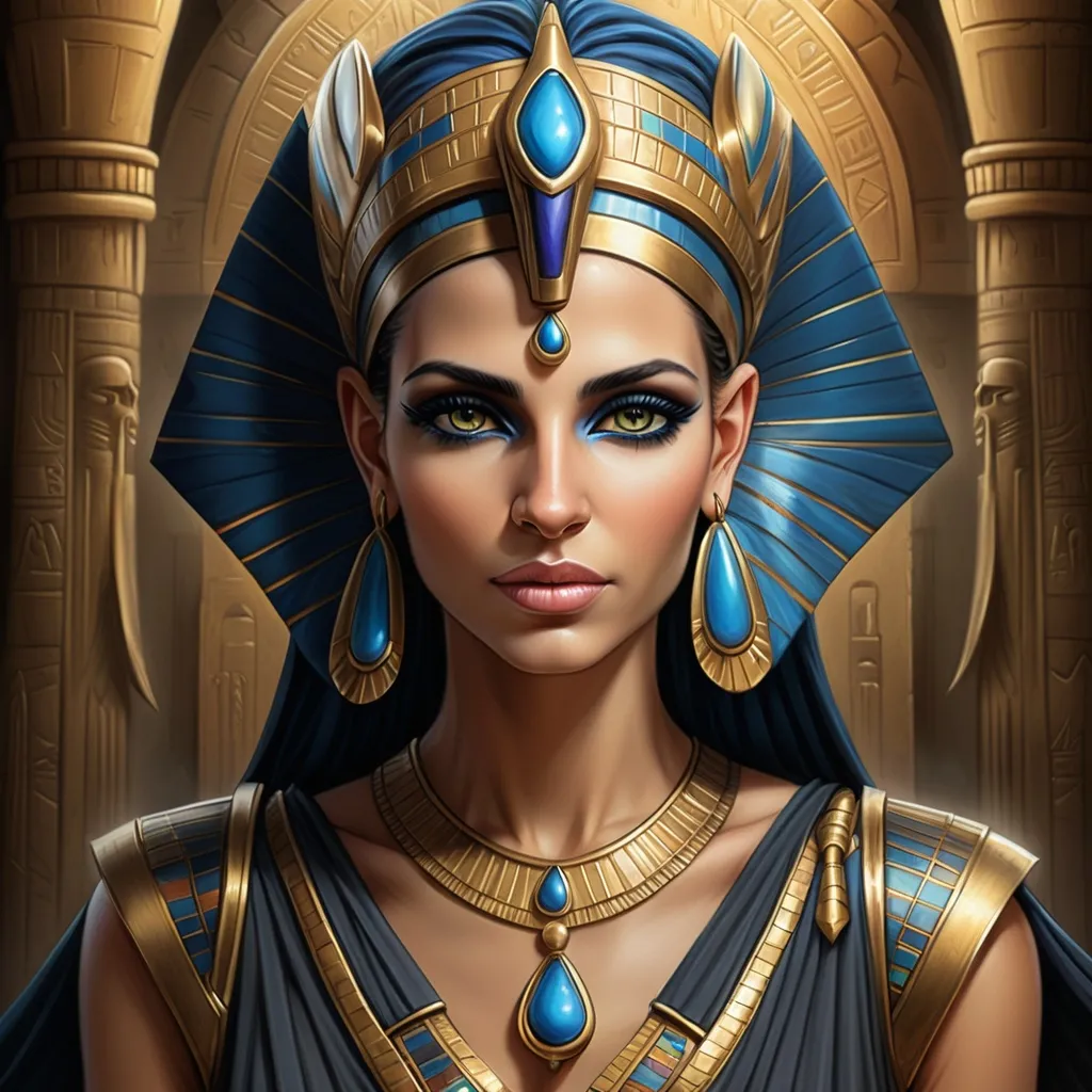 Prompt: An ancient Egyptian princess with a large head piece , Anne Stokes, fantasy art, highly detailed digital painting, egyptian art