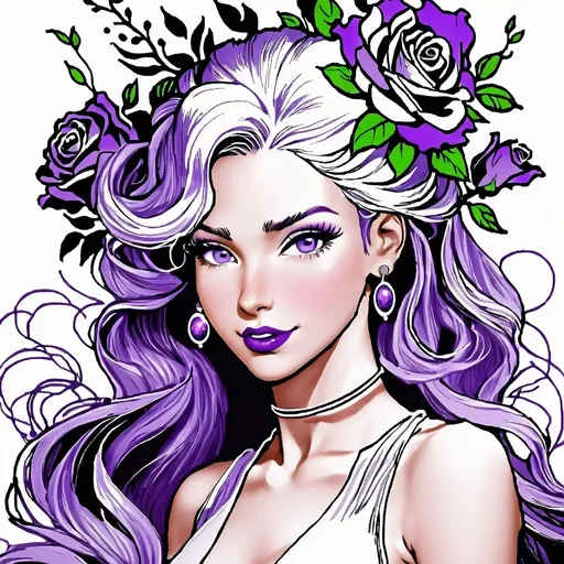 Prompt: Cosmic Epic Beauty, Beautiful and Gorgeous, purple roses in hair