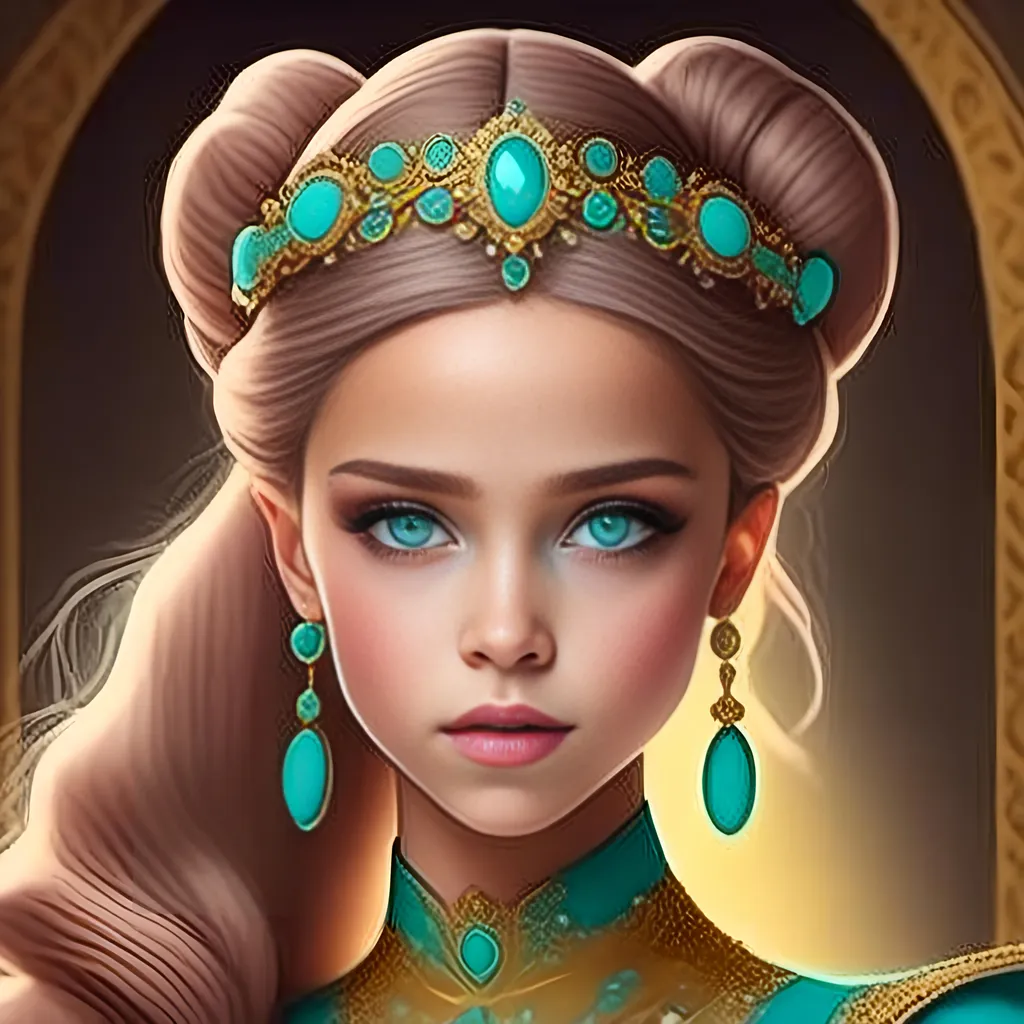 Prompt: <mymodel>ooo bi An extremely gorgeous woman,  with turquoise jewels, in color scheme of turquoise and gold