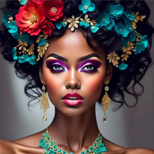 Prompt: <mymodel>beautiful makeup and hair on a gorgeous black woman