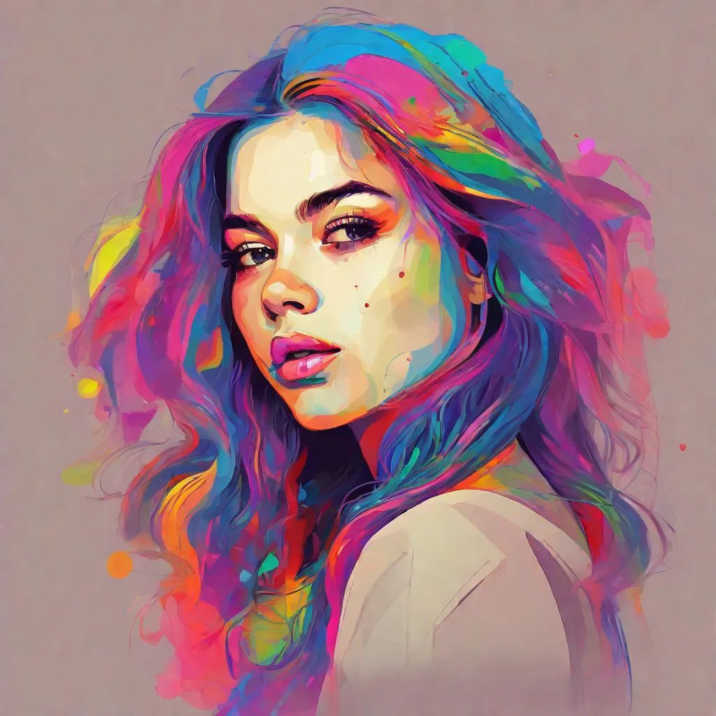 Prompt: colorful image of a young lady