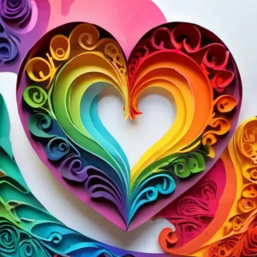 Prompt: Vibrant rainbow heart illustration, digital painting, swirling colors, high quality, detailed brushwork, bright and colorful, whimsical style, rainbow colors, professional, vibrant lighting