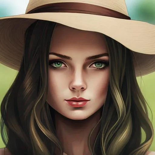 Prompt: girl with a floppy hat, green eyes