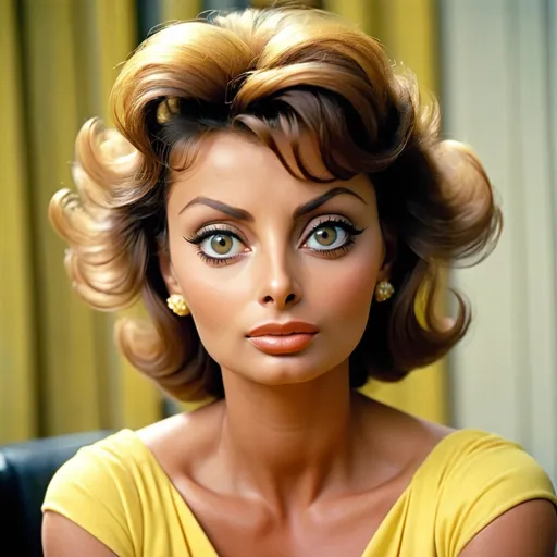 Prompt: A young Sophia Loren in a yellow dress, facial closeup