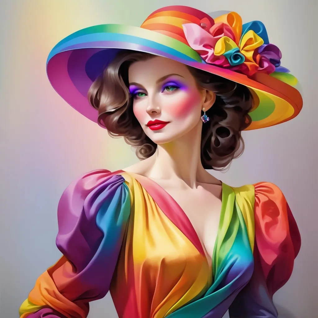 Prompt: Elegant lady in colors of the rainbow