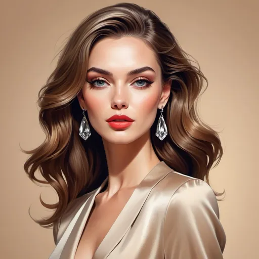 Prompt: Stylish digital illustration of a sophisticated woman, vibrant and elegant, high-end fashion, luxurious fabrics with rich textures, impeccable makeup and sleek hairstyle, dynamic composition, best quality, highres, ultra-detailed, chic, fashion illustration, vibrant colors, luxurious, sophisticated, elegant, dynamic composition, professional, modern lighting