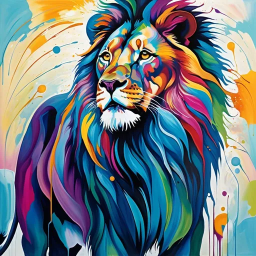 Prompt: Abstract surrealism painting of a majestic lion, vibrant colors, abstract art, majestic lion.