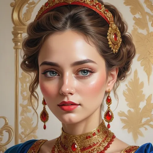 Prompt: <mymodel> Vibrant red and gold painting, intricate details, rich color tones, luxurious royal theme, high quality, oil painting, detailed patterns, opulent and regal, detailed facial features, golden ornaments, majestic and grand, vibrant lighting, 4k, ultra-detailed, opulent, royal theme, rich colors, oil painting, intricate details, luxurious, regal, vibrant red, vibrant gold, detailed facial features, majestic, grand