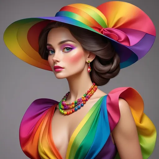 Prompt: Elegant lady in colors of the rainbow