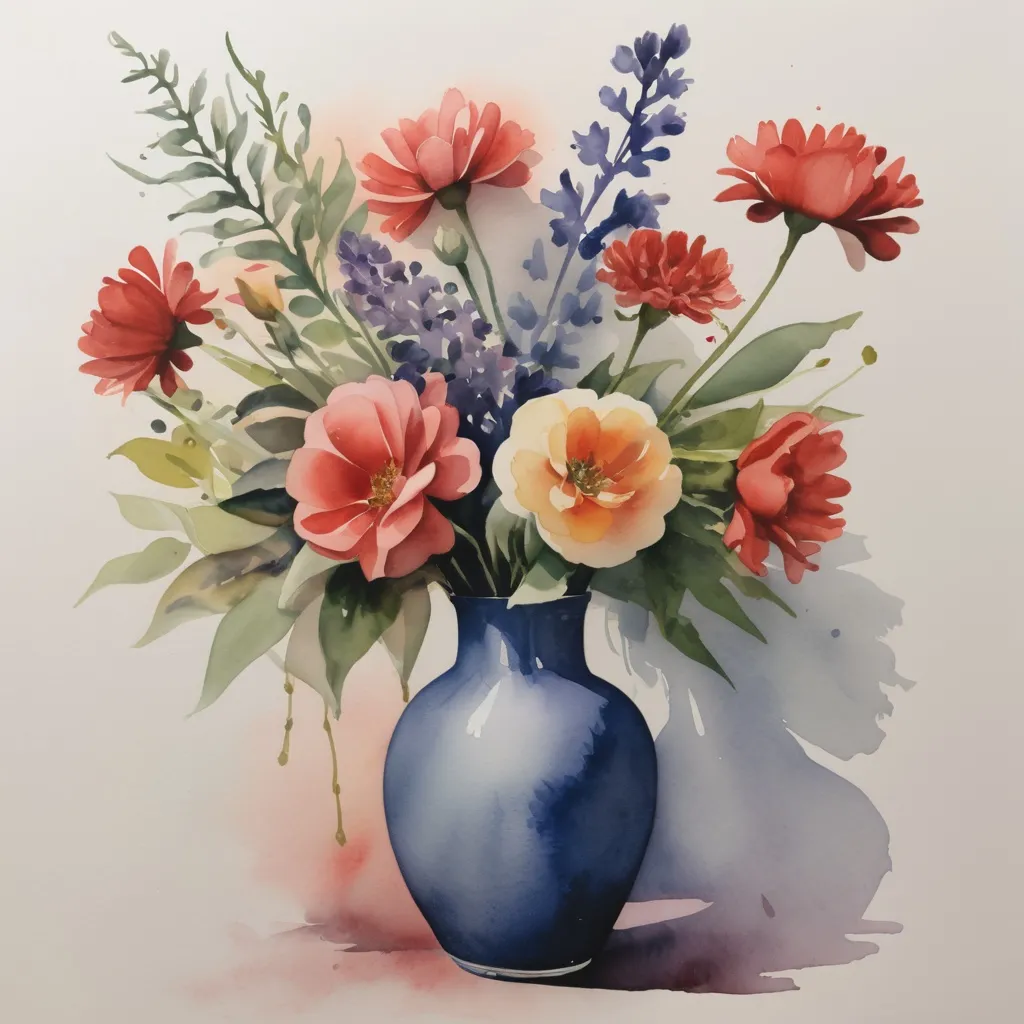 Prompt: A watercolor  painting of a vase  of flowers