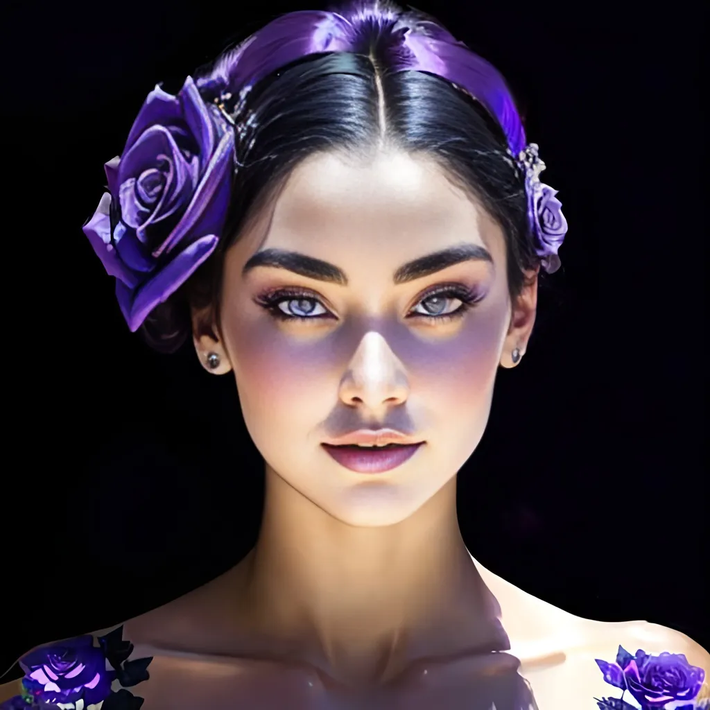 Prompt: Cosmic Epic Beauty, Beautiful and Gorgeous, purple roses in hair