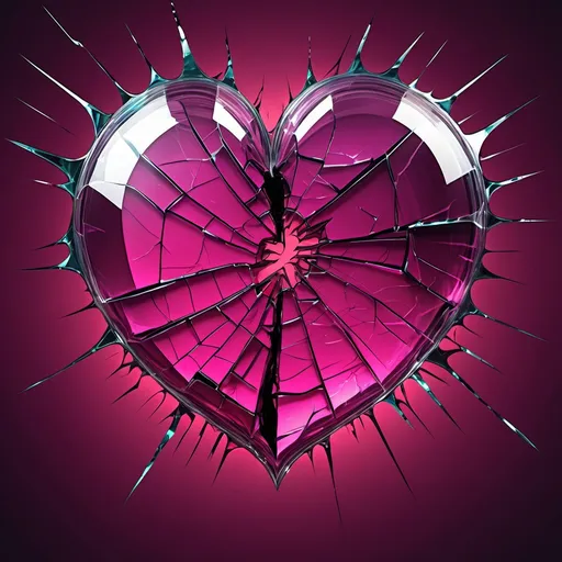 Prompt: Cracked heart, digital art, shattered glass effect, high quality, abstract, moody lighting, magenta