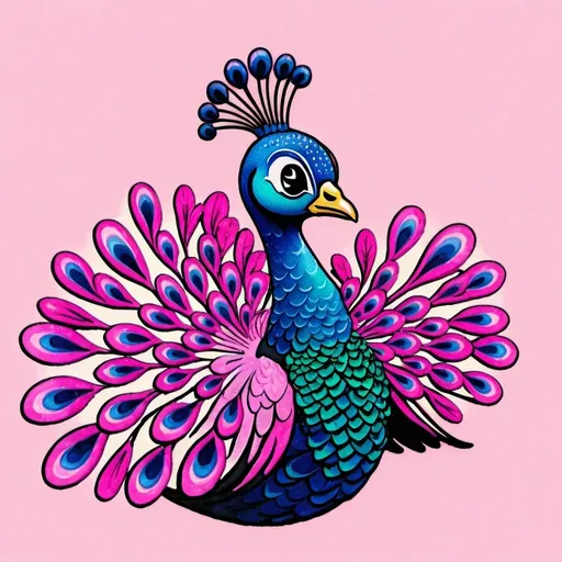 Prompt: Colourful watercolour painting of a dreamy pink peacock, vibrant swirls, high quality, watercolour, dreamy, vibrant, colourful, pink, peacock, swirls, animal art, detailed feathers, artistic, whimsical, dreamlike, professional