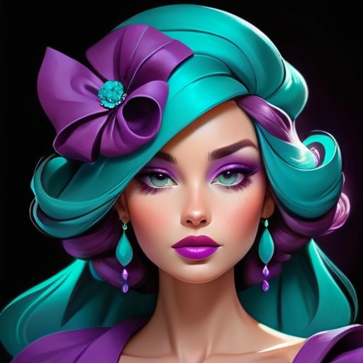 Prompt: Elegant lady in colors of purple and turquoise