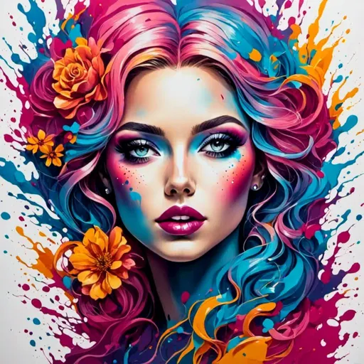 Prompt: <mymodel>Flower Siren graffiti art, splash art, street art, spray paint, oil gouache melting, acrylic, high contrast, colorful polychromatic, ultra detailed, ultra quality, CGSociety