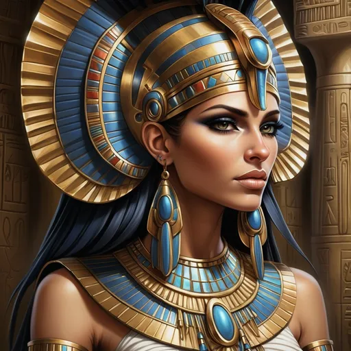 Prompt: An ancient Egyptian princess with a large head piece , Anne Stokes, fantasy art, highly detailed digital painting, egyptian art