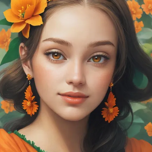 Prompt: young woman with an orange flower in her hair
