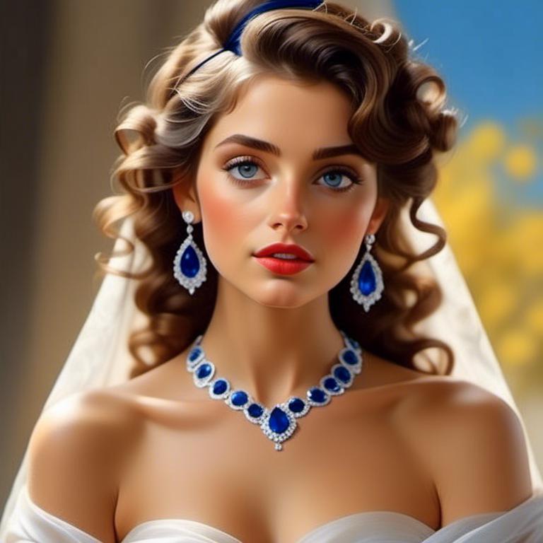 Prompt: <mymodel>Glamorously dressed lady of rhe 1930's wearing sapphire jewelry,blue eyes