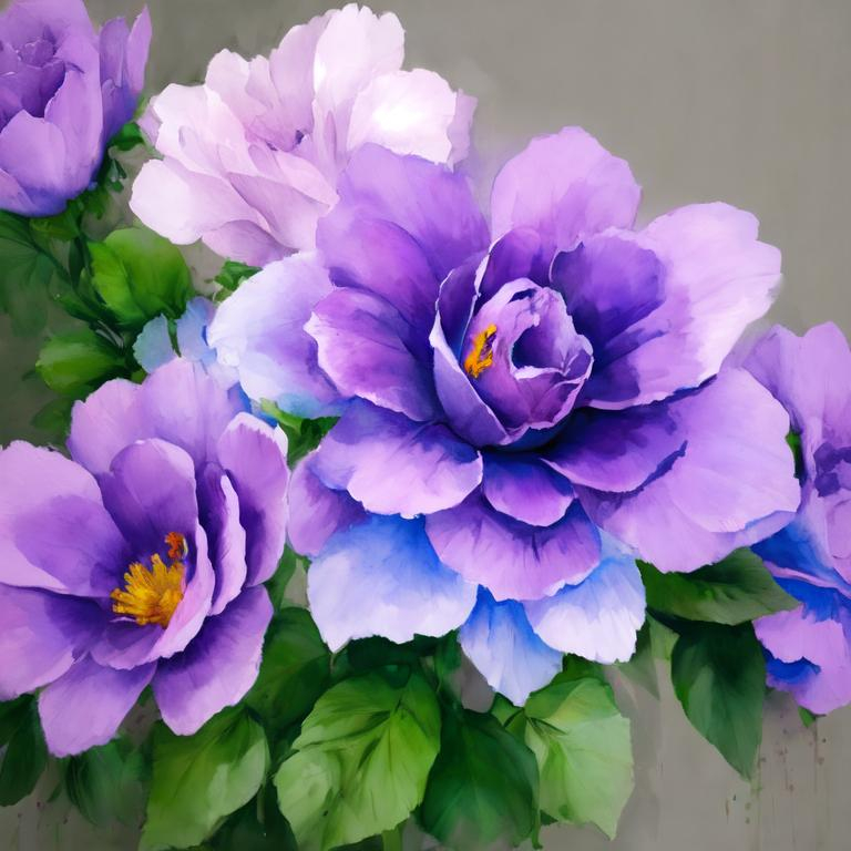 Prompt: purple, pink and blue flowers