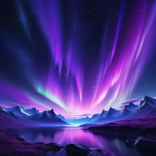 Prompt: (a breathtaking night sky), vibrant aurora borealis in stunning shades of purple, scattered twinkling stars, deep indigo backdrop, magical and serene atmosphere, illuminating soft glow, high-quality 4K resolution, ultra-detailed textures, a sense of wonder and tranquility, cosmic beauty, expansive celestial view.