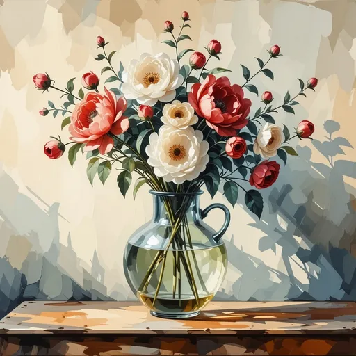 Prompt: A watercolor  painting of a vase  of flowers