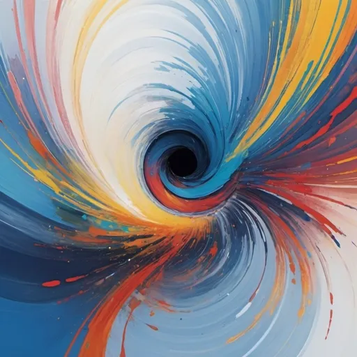 Prompt: a painting of a colorful swirl on a blue background with a white circle in the middle of the image, Android Jones, generative art, abstract brush strokes, an abstract painting