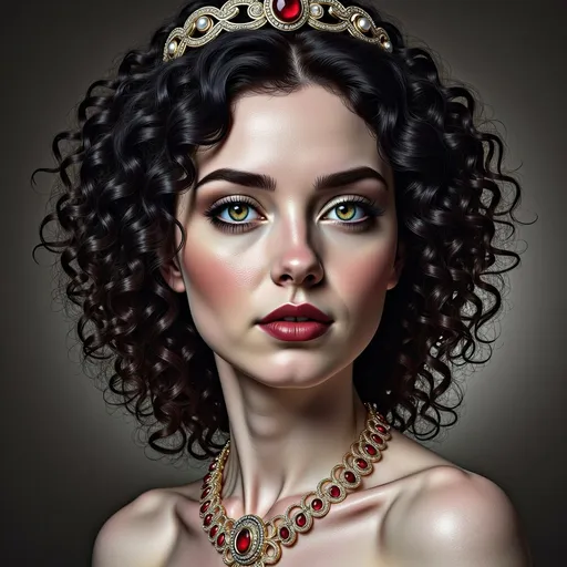 Prompt: <mymodel> a woman in a red dress with gold trimmings and a tiara on her head and shoulders, Chen Hong, fantasy art, highly detailed digital painting, a detailed painting