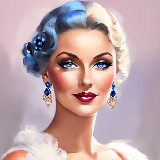 Prompt: Glamorously dressed lady of rhe 1930's wearing sapphire jewelry,blue eyes