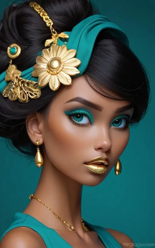 Prompt: <mymodel> Teal and gold beauty