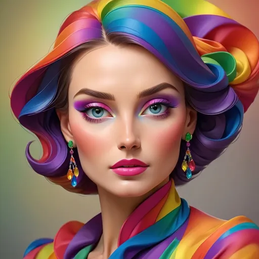 Prompt: Elegant lady in colors of the rainbow