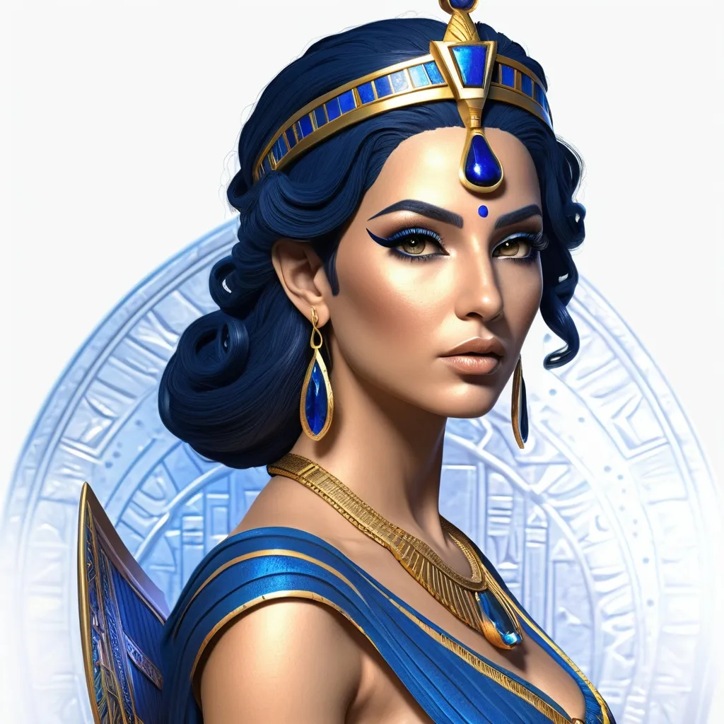 Prompt: HD 4k 3D, 8k, hyper realistic, professional modeling, ethereal Egyptian Goddess style, Ruler Goddess, beautiful, holding scepter,  glowing fair skin, dark blue hair, mythical regal gown, crown, full body, powerful, on throne on egyptian boat, Fantasy setting, surrounded by ambient divine glow, detailed, elegant, surreal dramatic lighting, majestic, goddesslike aura, octane render, artistic and whimsical