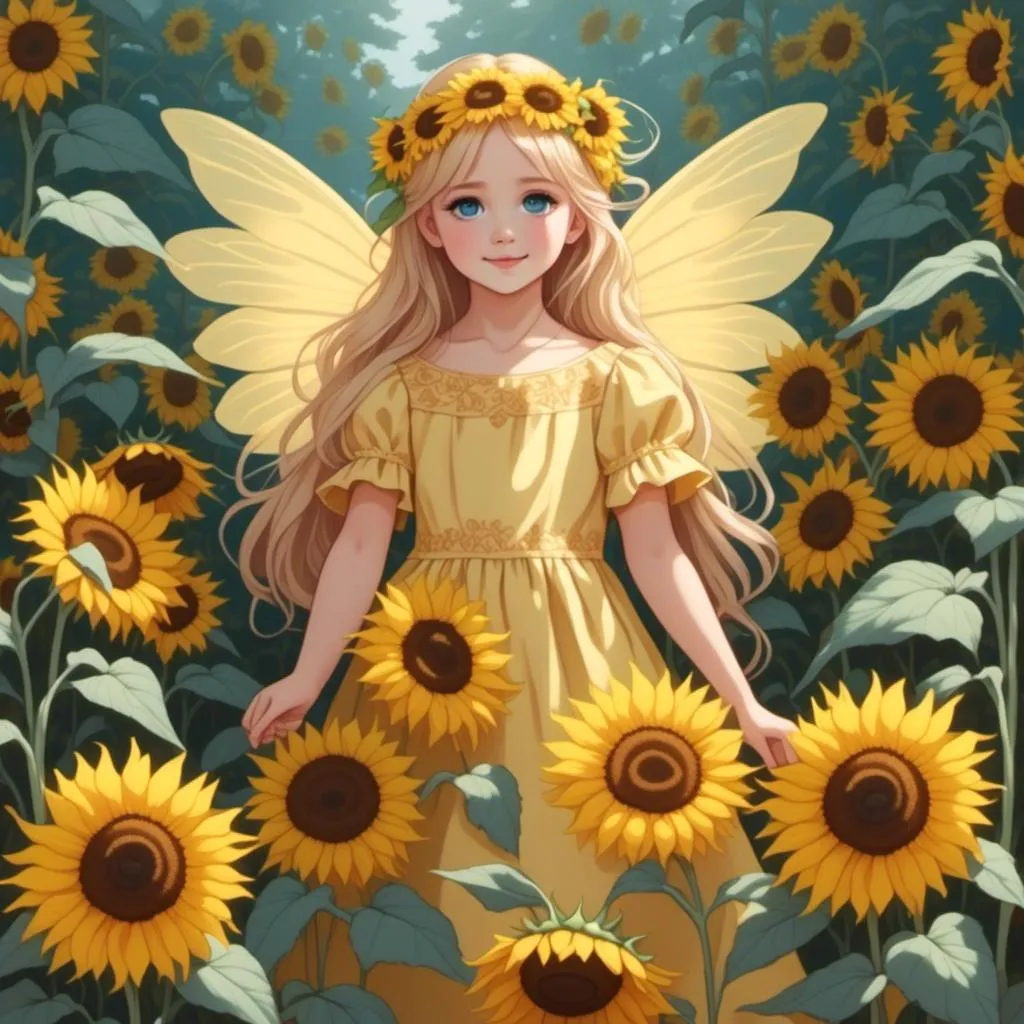 Prompt: <mymodel>Fairy princess of sunflowers