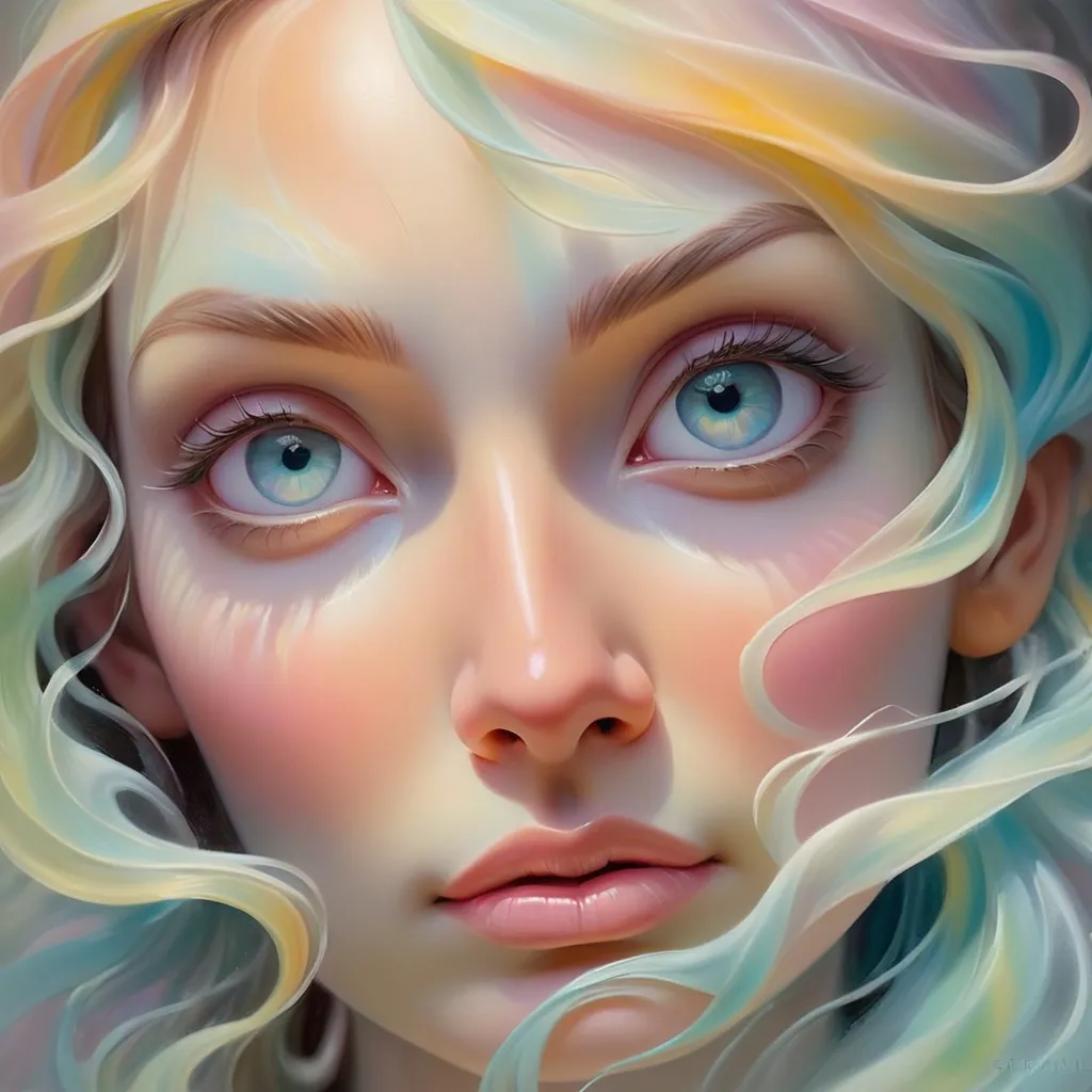 Prompt: Ethereal oil painting of a serene goddess, flowing pastel brushstrokes, surreal ethereal beauty, divine radiance, high quality, oil painting, serene beauty, pastel tones, soft lighting