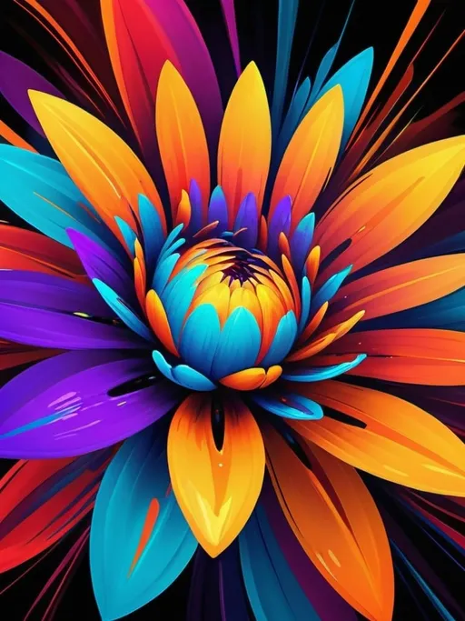 Prompt: Vibrant abstract digital artwork of flowers, dazzling colors, dynamic composition, high energy, modern digital art, vibrant, abstract, digital, high energy, dynamic composition, best quality, colorful, vivid tones, professional lighting