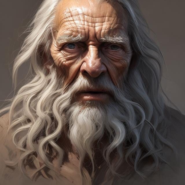 Prompt: {{{{highest quality concept art masterpiece}}}} digital drawing oil painting with {{visible textured brush strokes}},,  
Methuselah 969 years old, photorealistic face, digital painting, artstation, illustration, concept art, smooth, sharp focus, {{hyperrealistic intricate perfect brown long hair}} and {{hyperrealistic perfect clear bright blue eyes}}, epic fantasy, perfect composition approaching perfection, hyperrealistic intricate mirrored room in background, cinematic volumetric dramatic dramatic studio 3d glamour lighting, backlit backlight, 128k UHD HDR HD, professional long shot photography, unreal engine octane render trending on artstation, sharp focus, occlusion, centered, symmetry, ultimate, shadows, highlights, {{{{highest quality concept art masterpiece}}}} digital drawing oil painting with {{visible textured brush strokes}}, Ancient Methuselah, the oldest man who ever lived at 969 years old, photorealistic ancient face, digital painting, artstation, illustration, concept art, smooth, sharp focus, {{hyperrealistic intricate perfect white long hair}} and {{hyperrealistic perfect clear bright blue eyes}}, perfect composition, hyperrealistic intricate mirrored room in background, cinematic volumetric dramatic dramatic studio 3d lighting, backlit backlight, 128k UHD HDR HD, professional long shot photography, unreal engine octane render trending on artstation, sharp focus, occlusion, centered, symmetry, ultimate, shadows, highlights, contrast
