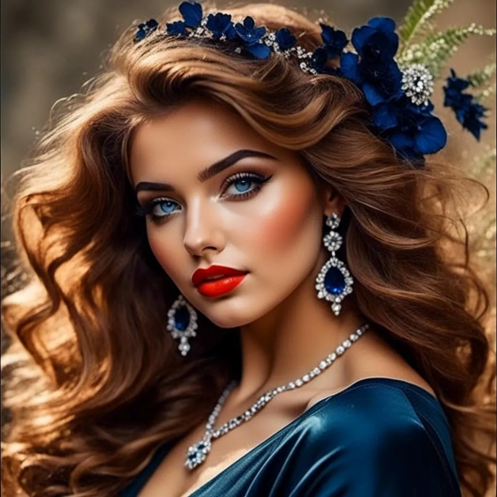 Prompt: <mymodel>Glamorously dressed lady of rhe 1930's wearing sapphire jewelry,blue eyes