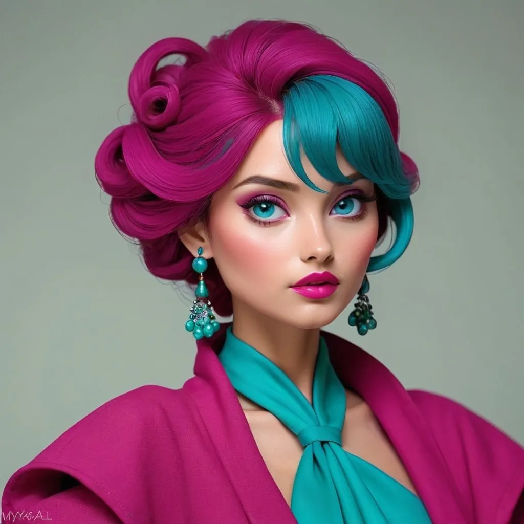 Prompt: <mymodel>magenta and teal lady