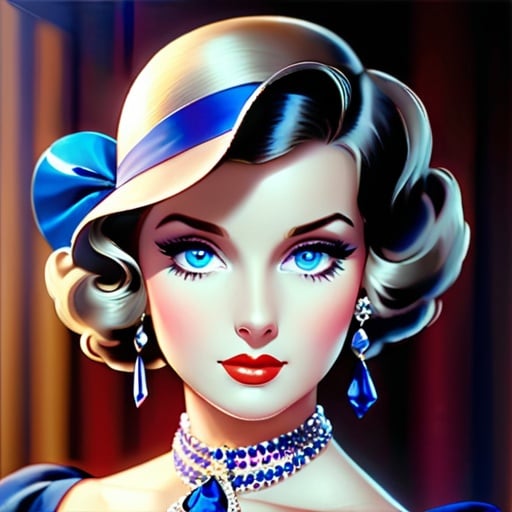 Prompt: Glamorously dressed lady of rhe 1930's wearing sapphire jewelry,blue eyes