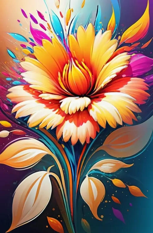 Prompt: Vibrant abstract digital artwork of flowers, dazzling colors, dynamic composition, high energy, modern digital art, vibrant, abstract, digital, high energy, dynamic composition, best quality, colorful, vivid tones, professional lighting